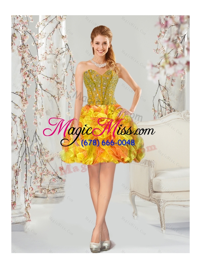 wholesale 2015 beautiful and detachable  yellow and orange sweet 16 dresses with beading and ruffles