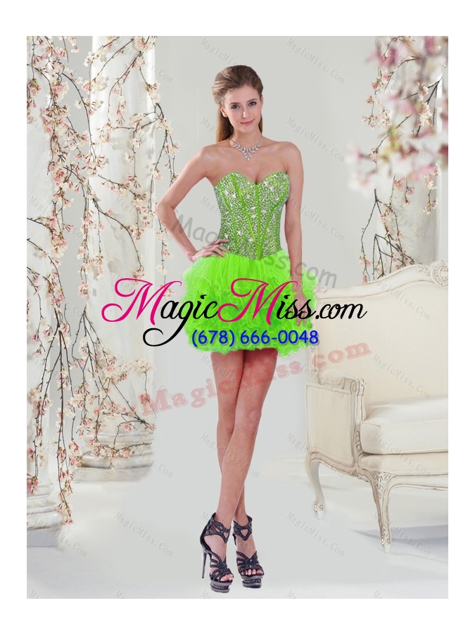 wholesale beautiful and detachable beading and ruffles spring green sweet fifteen dresses