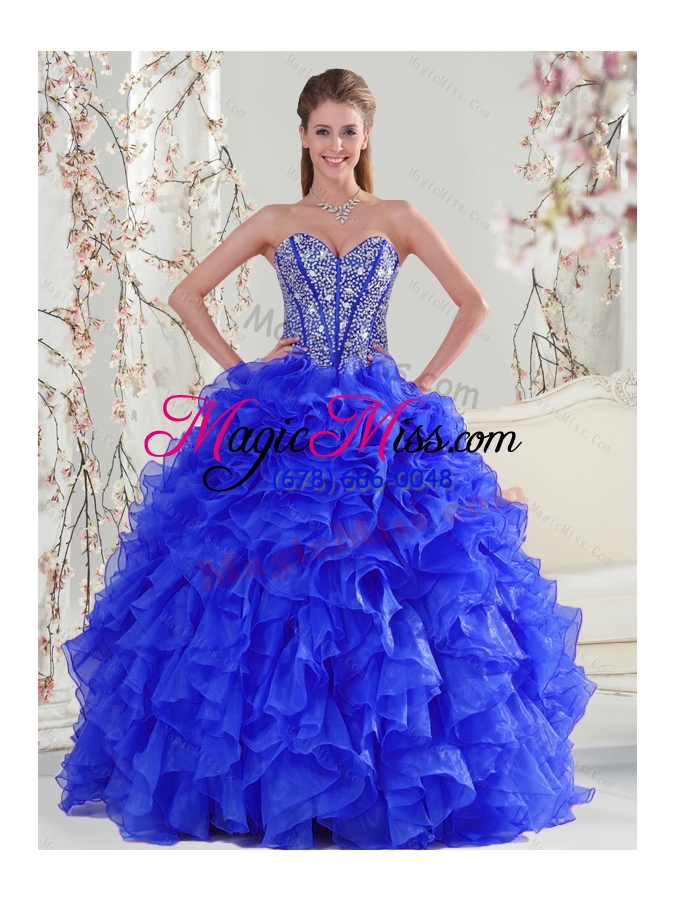wholesale detachable beading and ruffles unique quinceanera dresses in royal blue for 2015