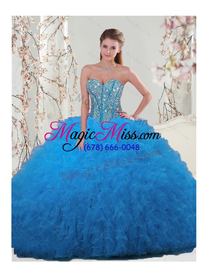 wholesale detachable and most popular aqua blue sweet 16 dresses with beading and ruffles