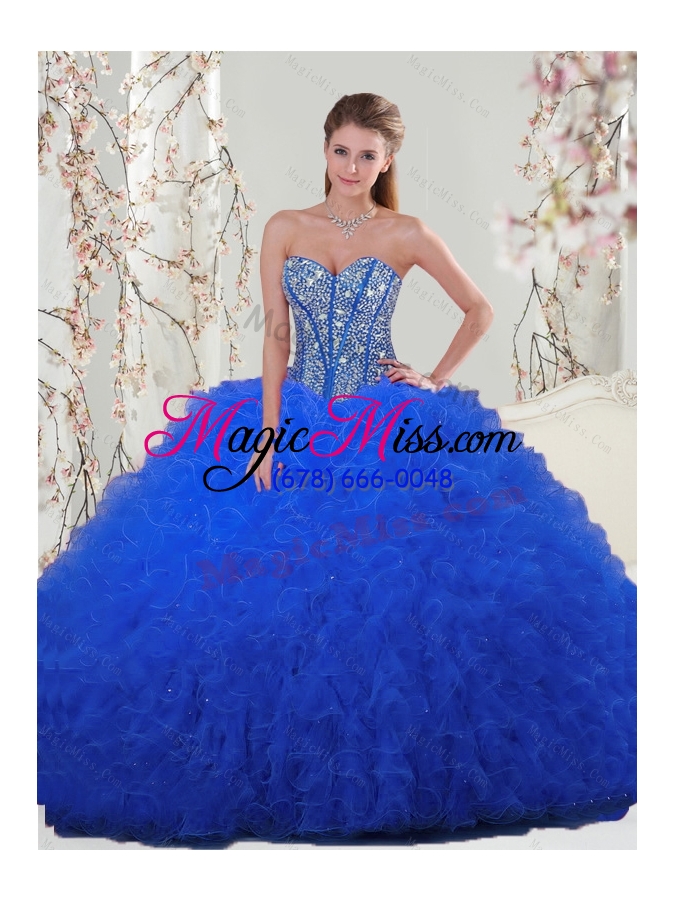 wholesale detachable and most popular royal blue quinceanera dresses with beading and ruffles for 2015 spring