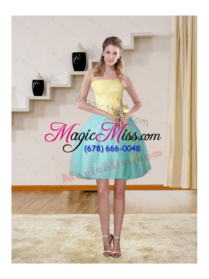 wholesale multi color strapless high low 2015 elegant prom gown with bowknot
