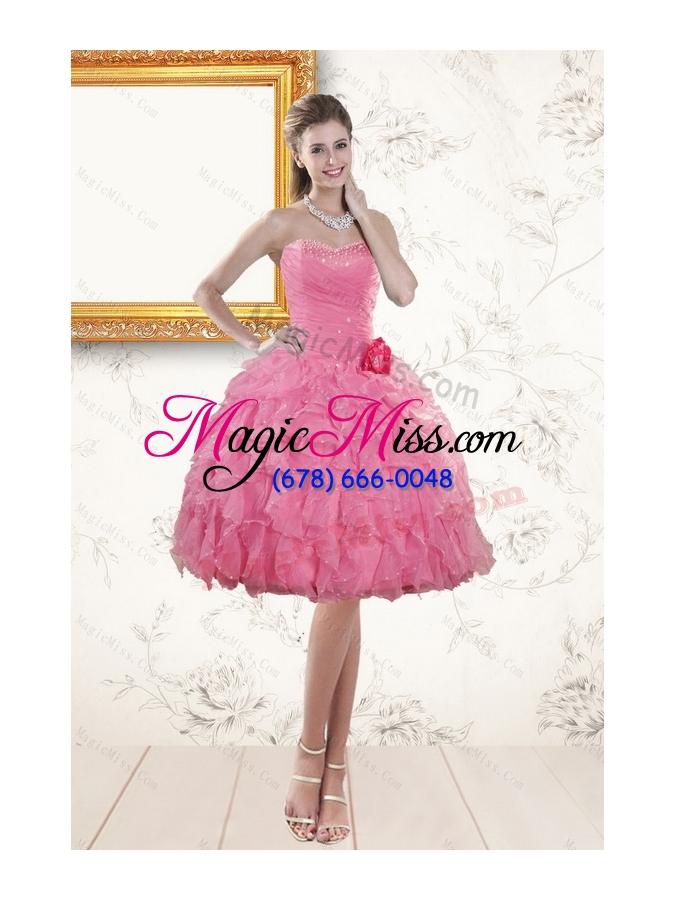 wholesale 2015 rose pink sweetheart prom dresses with beading and ruffles