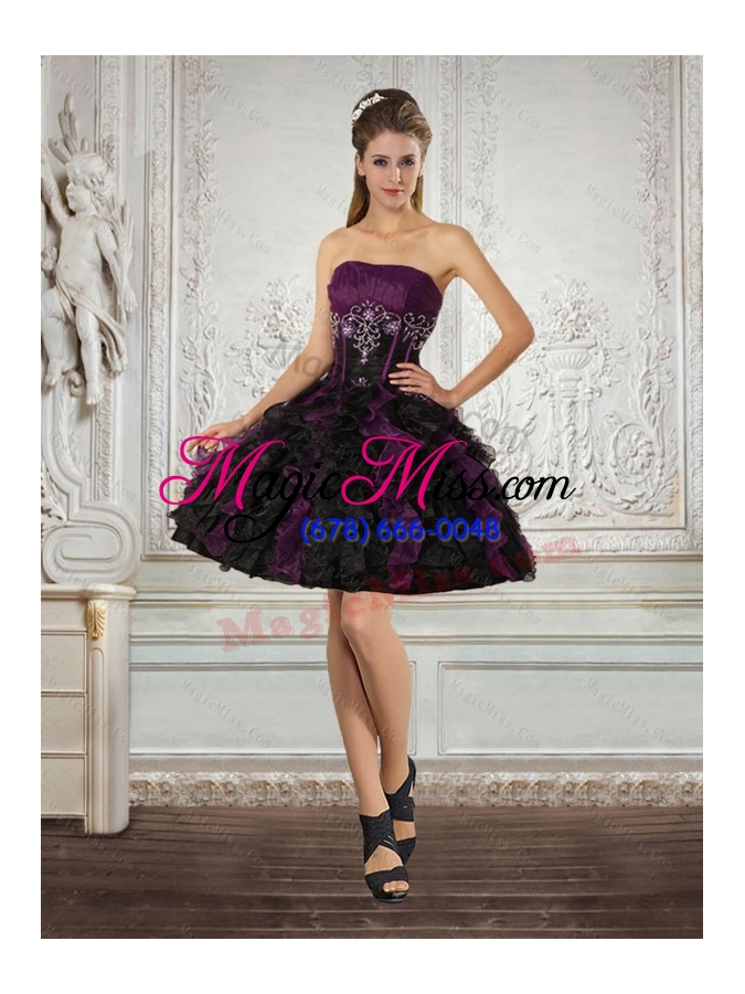 wholesale high low multi color strapless prom dresses with ruffles and embroidery