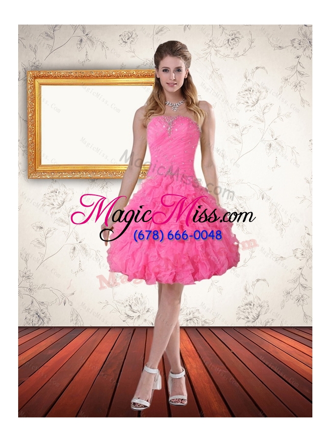 wholesale 2015 perfect baby pink strapless prom dreses with beading and ruffled layers