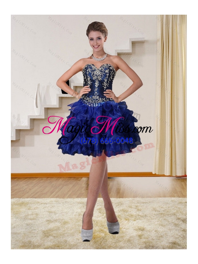 wholesale high low navy blue sweetheart prom dresses with beading and embroidery
