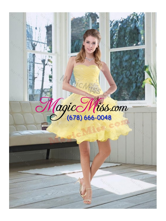 wholesale light yellow sweetheart high low prom dress with beading and ruffled layers
