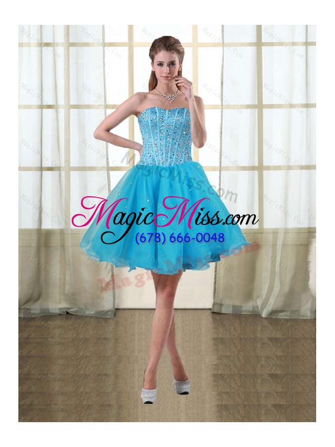 wholesale 2015 fashionable sweetheart high low baby blue prom dresses with beading