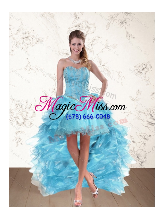 wholesale 2015 baby blue sweetheart multi color prom dresses with ruffles and beading