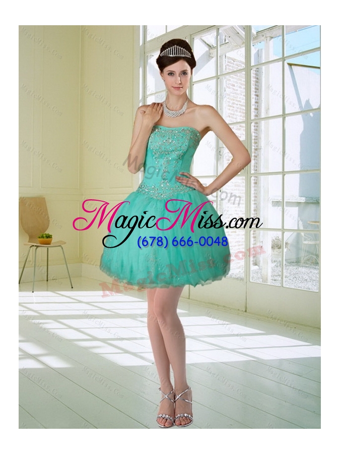 wholesale apple green strapess high low prom dresses with embroidery and beading