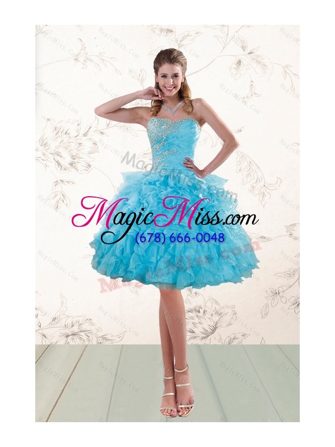 wholesale fashionable baby blue prom gown with beading and ruffles