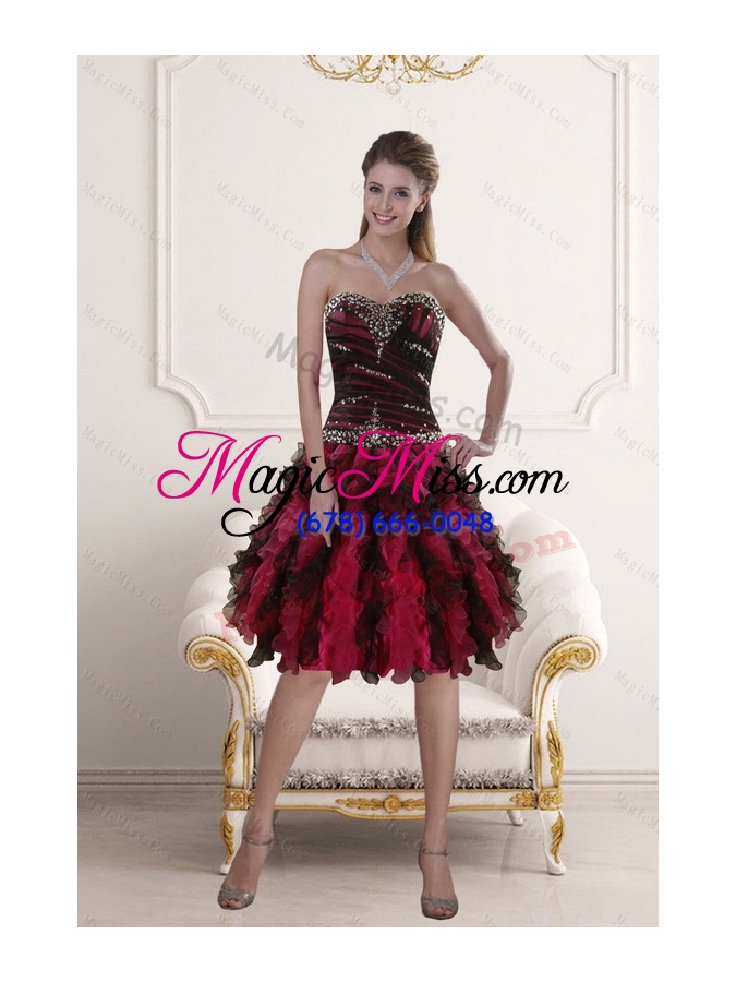 wholesale high low sweetheart multi color prom gown with ruffles and beading