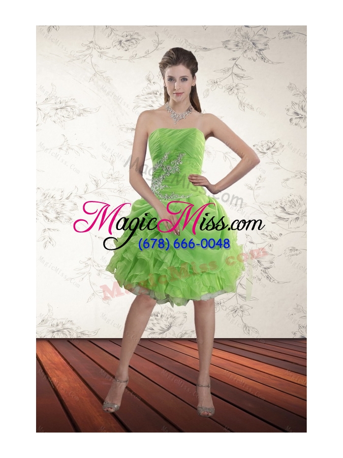 wholesale spring green high low prom dresses with ruffles and beading