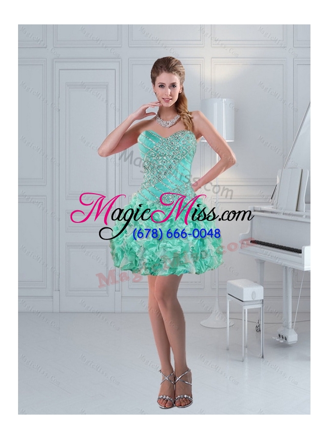 wholesale prettu high low sweetheart ruffles and  beading prom dress in apple green