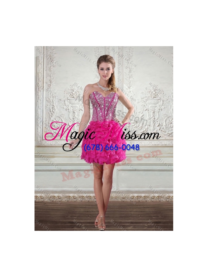 wholesale 2015 hot pink sweetheart quinceanera gown with beading and ruffles