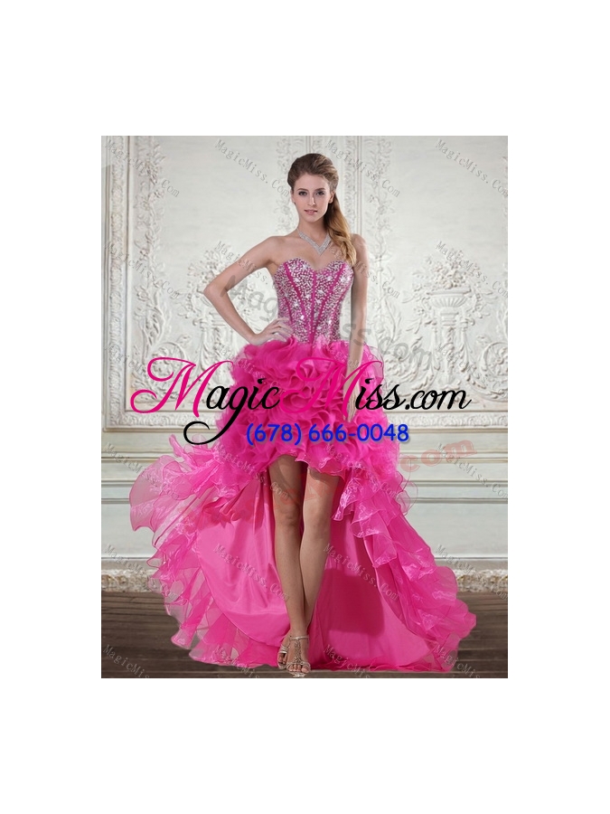 wholesale 2015 hot pink sweetheart quinceanera gown with beading and ruffles