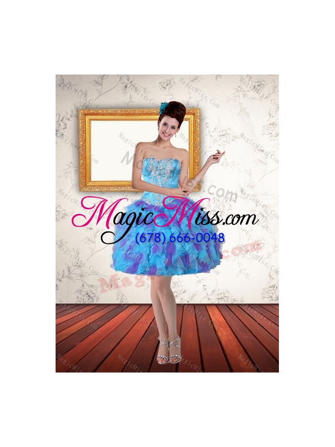 wholesale beaded strapless multi color quinceanera dresses with ruffles and sash for 2015