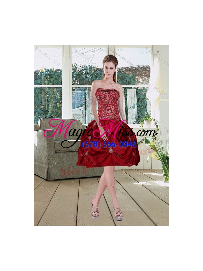 wholesale detachable wine red strapless quinceanera gown with embroidery