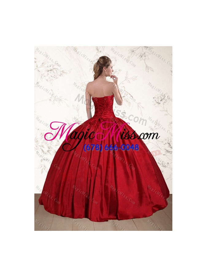 wholesale 2015 perfect strapless beaded floor length quinceanera dress in red
