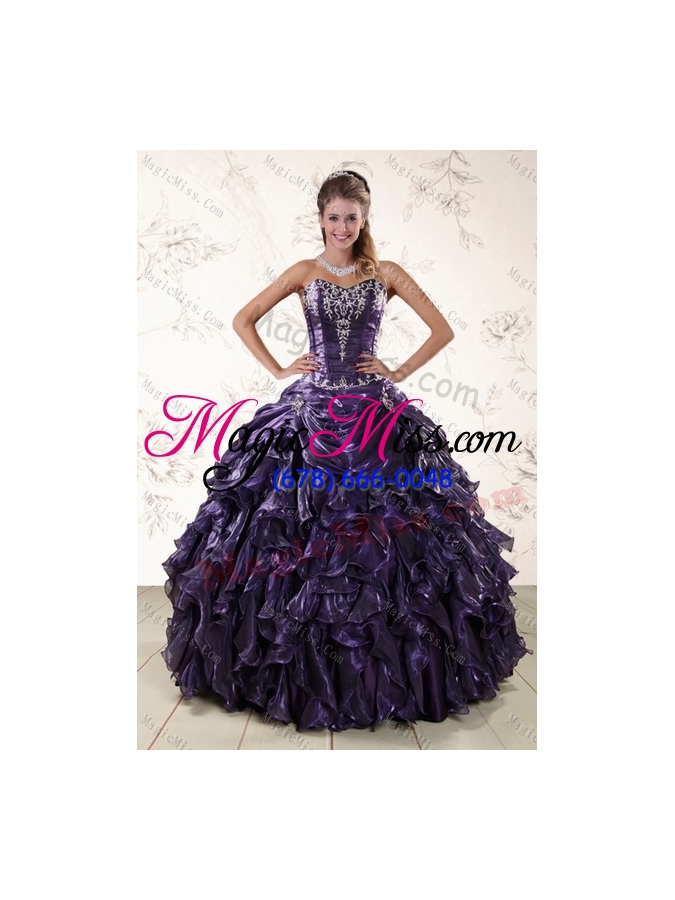 wholesale 2015 luxurious sweetheart ball gown purple quince dresses with embroidery