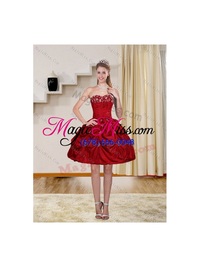 wholesale 2015 floor length strapless sweet 16 dress with embroidery and pick ups