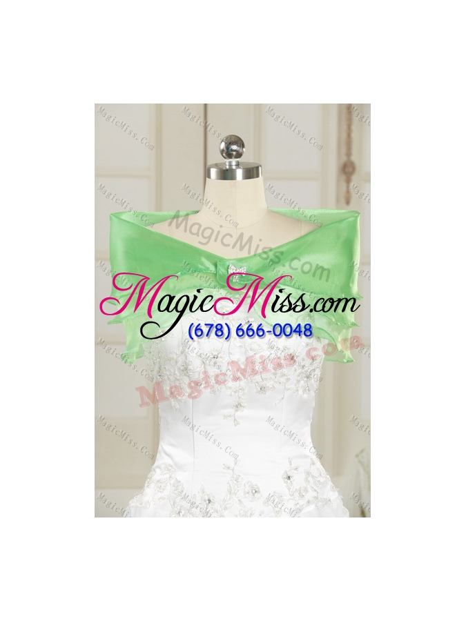 wholesale pretty and detachable strapless spring green quince dress with beading and ruffles