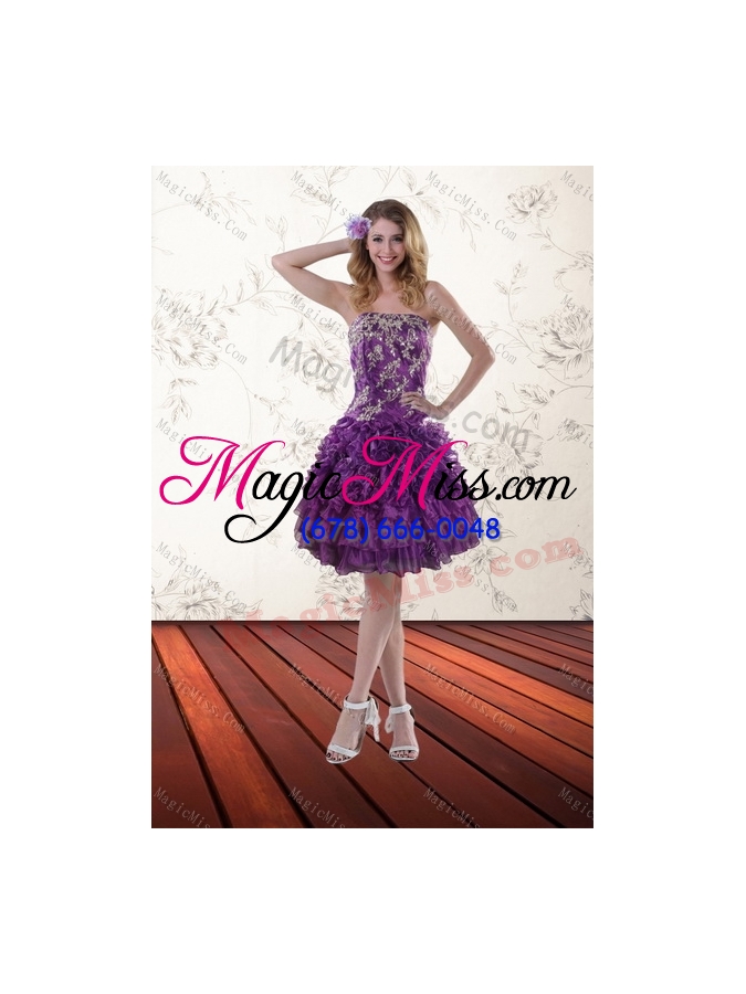 wholesale 2015 pretty purple dresses for quince with appliques and ruffles