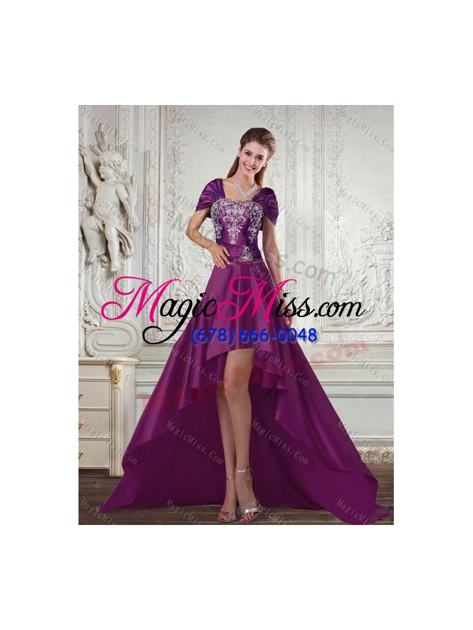 wholesale embroidery and detachable strapless quinceanera dress in purple for 2015