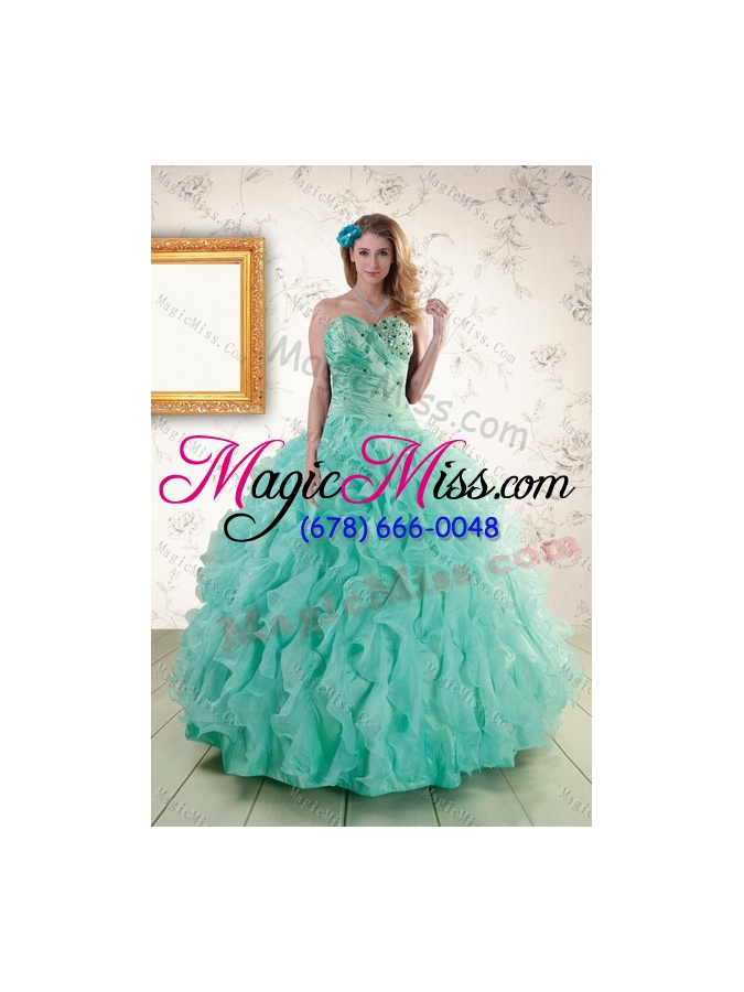 wholesale 2015 new style aqua blue quinceanera dresses with beading and ruffles