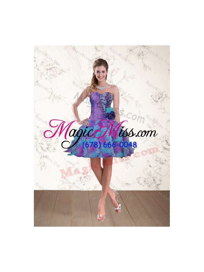 wholesale detachable multi color strapless quinceanera dress with beading and ruffles