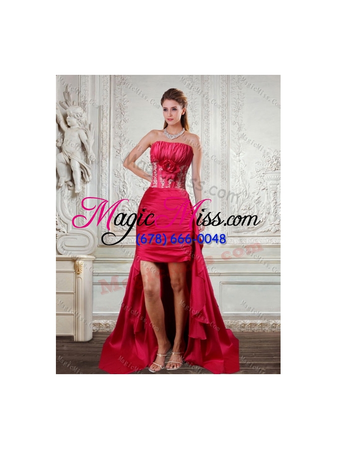 wholesale 2015 strapless red quinceanera dress with appliques and pick ups