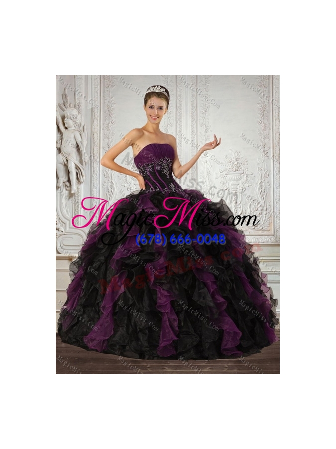 wholesale multi color strapless new style quinceanera dress with ruffles and embroidery