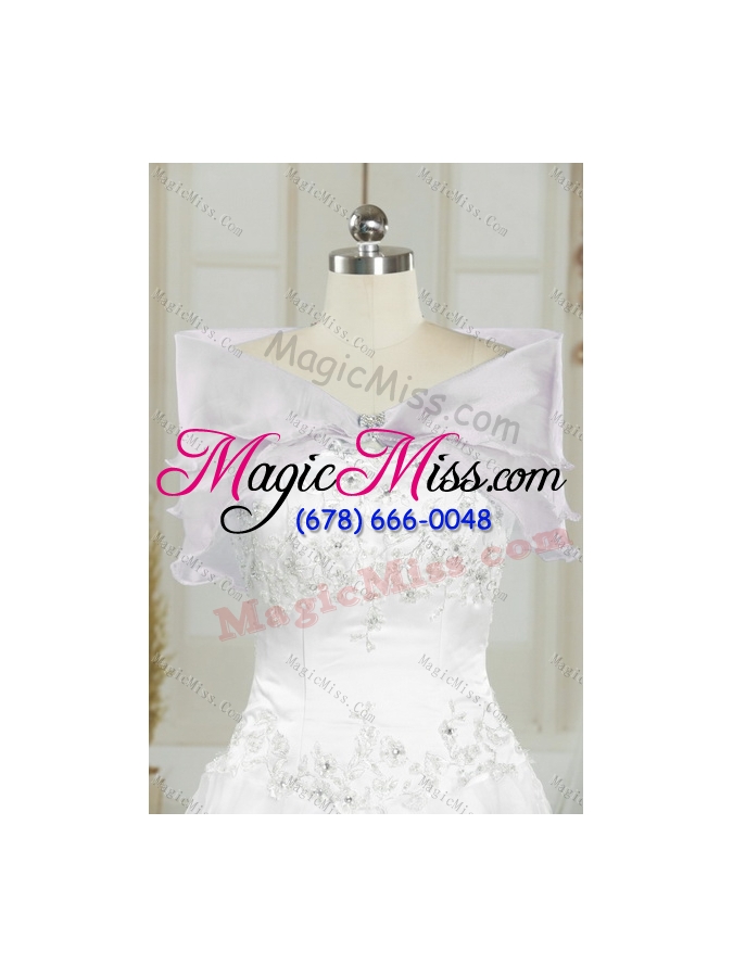 wholesale modest 2015 strapless embroidery white and gold quinceanera dresses