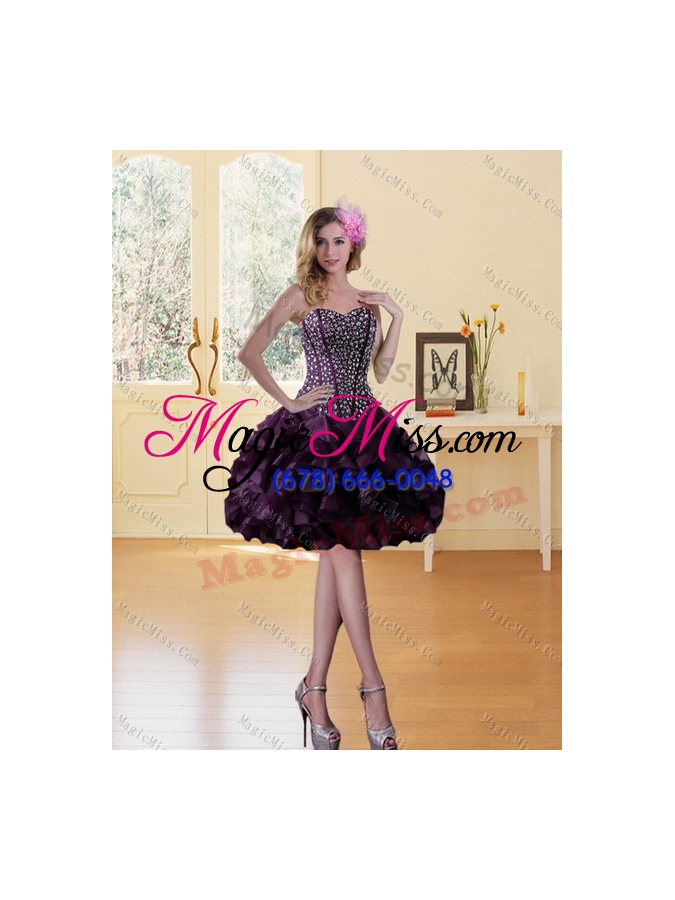 wholesale detachable purple sweetheart quince dress with ruffles and beading