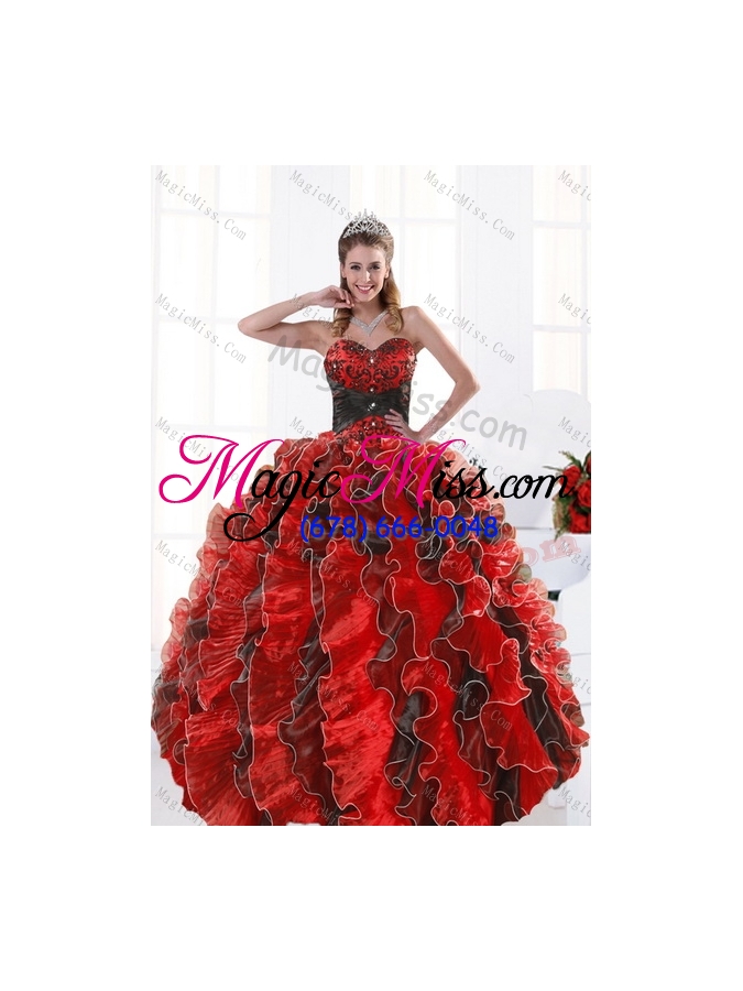 wholesale beautiful multi color beading and ruffles quince dresses for 2015