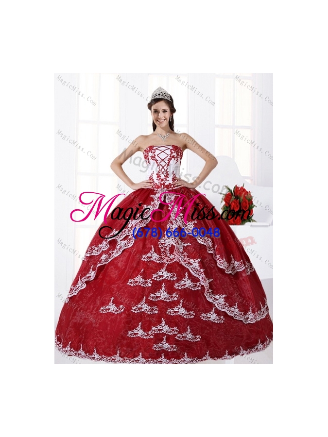 wholesale 2015 new style appliques strapless quinceanera dress in multi color