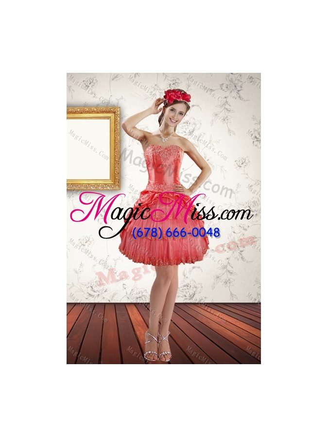 wholesale beautiful and detachable strapless floor length quince dresses with appliques in hot pink