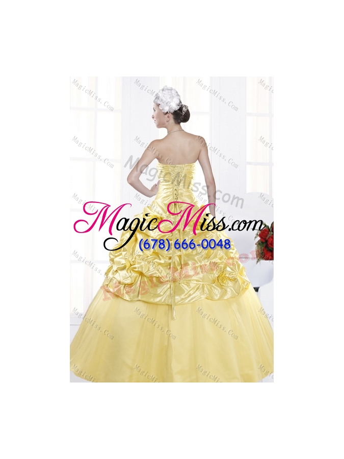 wholesale fashionable and detachable strapless 2015  quince dresses with beadings and pick ups