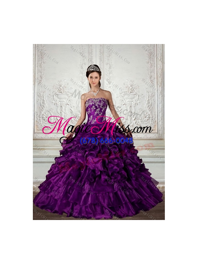 wholesale 2015 strapless sweet fifteen dresses with embroidery and ruffles