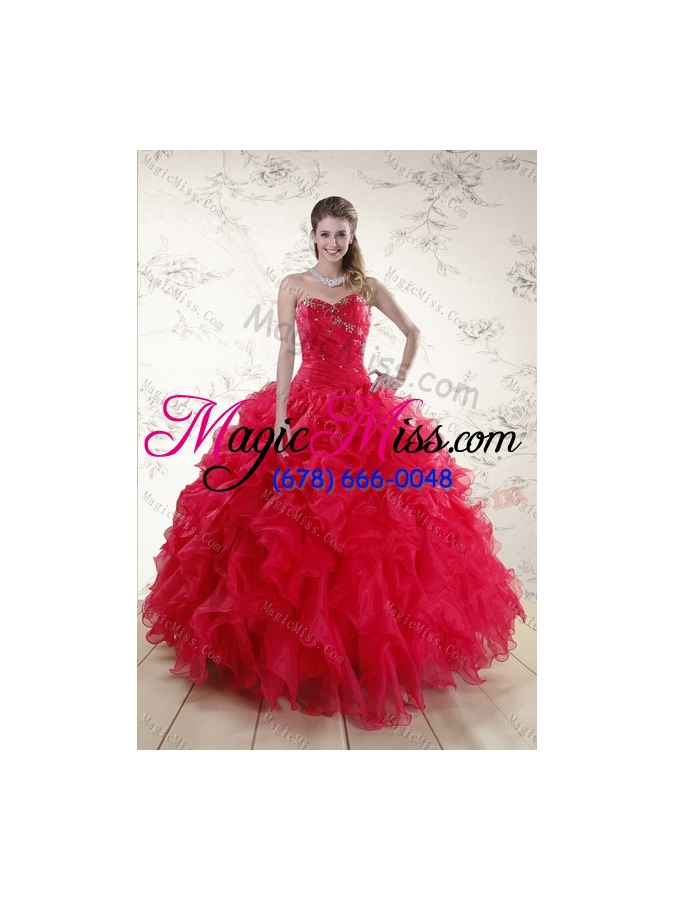 wholesale red sweetheart quince dresses with ruffles and beading for 2015