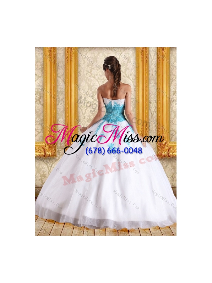 wholesale 2015 cute sweetheart floor length quinceanera dress in white and blue