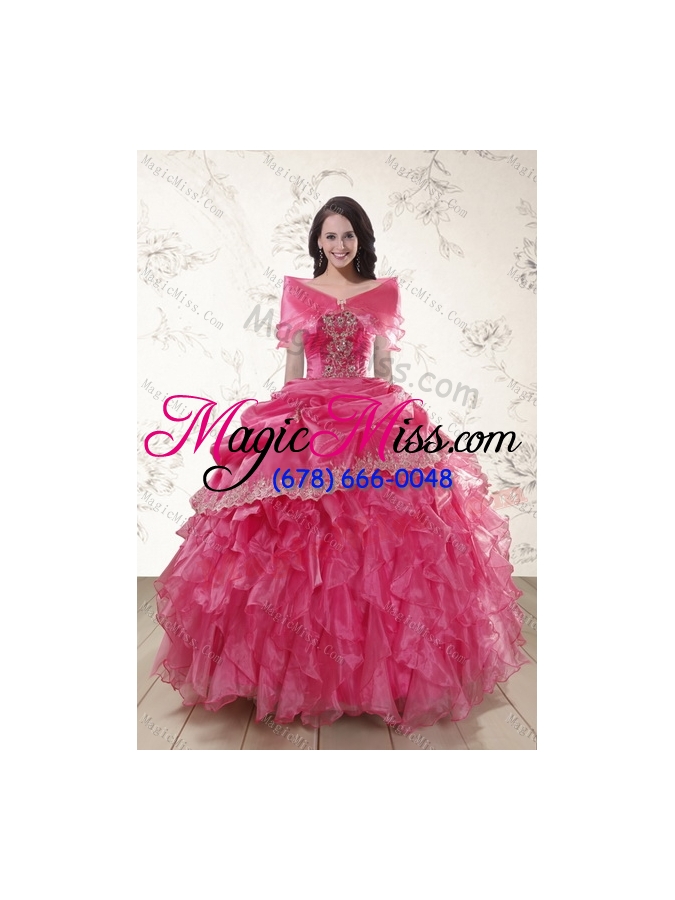 wholesale new style ruffles and appliques quinceanera dresses in hot pink