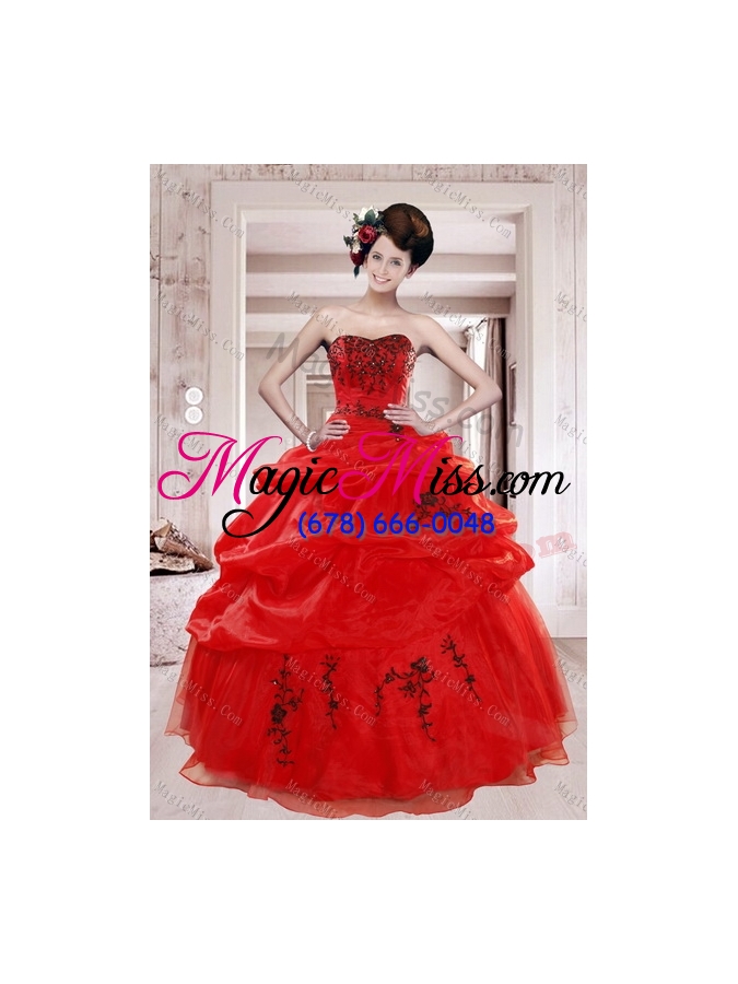 wholesale pretty and detachable red quinceanera dresses with appliques and pick ups for 2015
