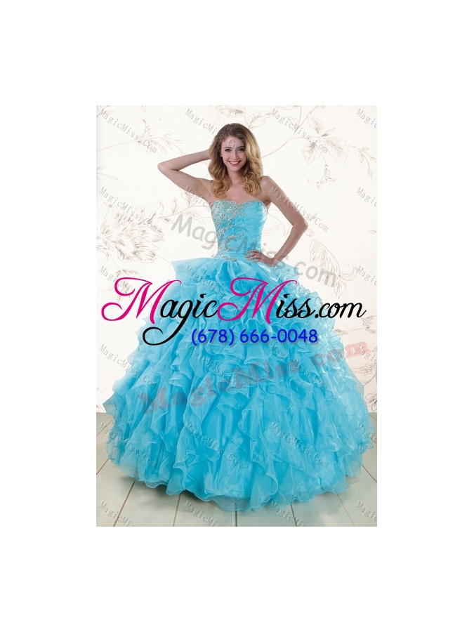 wholesale 2015 beautiful baby blue sweet 15 dresses with beading and ruffles
