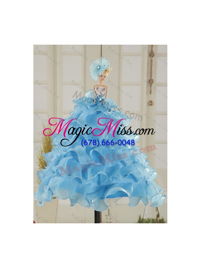 wholesale 2015 beautiful baby blue sweet 15 dresses with beading and ruffles