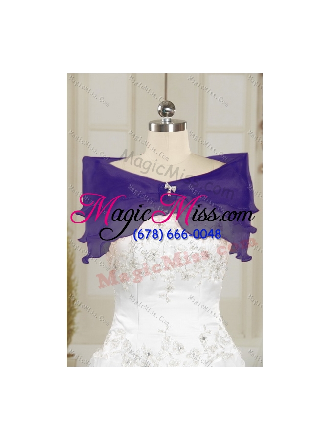 wholesale purple sweetheart floor length quince gowns embroidery and ruffles
