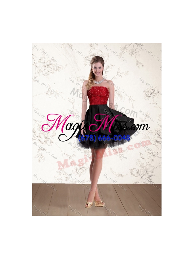 wholesale 2015 strapless beading quinceanera dress in red and black