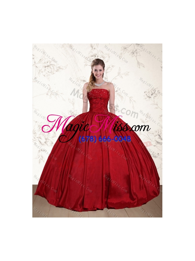 wholesale 2015 strapless beading quinceanera dress in red and black