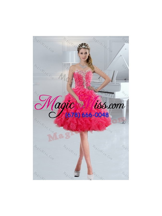 wholesale trendy and detachable 2015 hot pink quinceanera dresses with beading and ruffles