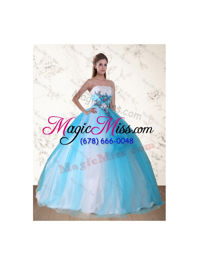 wholesale 2015 strapless multi color quinceanera dress with appliques and beading